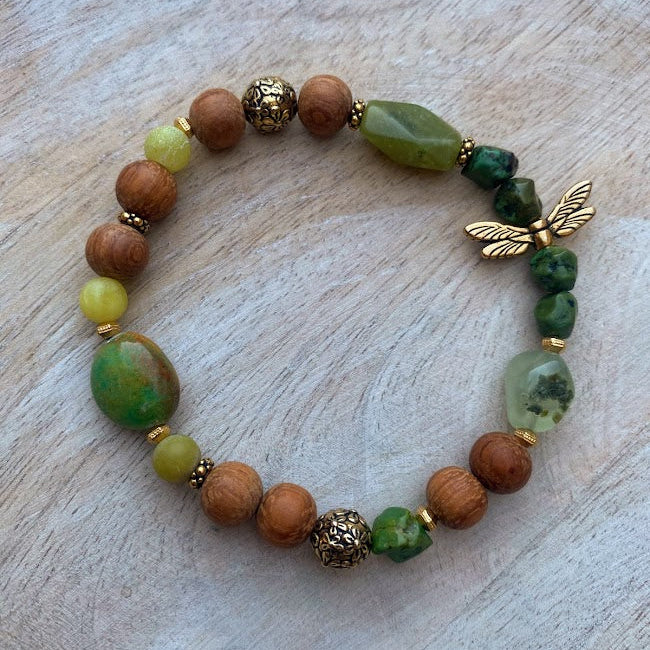 Wings | Arizona Turquoise, Jade and Prehnite Boho Diffuser Bracelet